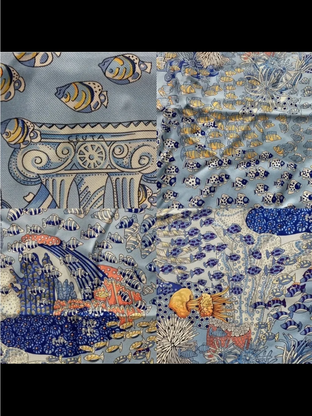 Hermes Rencontre Oceane-  Blue version Multicolor Sea Life Silk Scarf - Picture 8 of 14